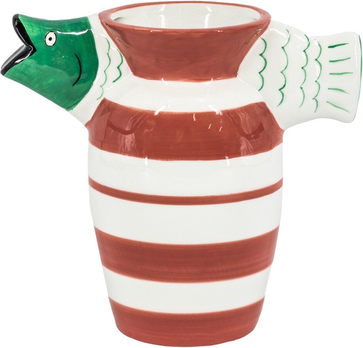 homebound by ky Vaas vis stripes | bloemenvaas | 23x12,5x20,7cm Rood