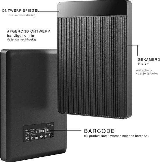 Externe Harde Schijf Extern 500GB Ultra Slim Draagbare Harde Schijf USB kabel HDD Opslag Compatibel voor PC, Mac, Laptop, Xbox, Xbox One, PS4 (Zwart) HD-006 - 500GB - Zwart van Merkloos — afbeelding 2