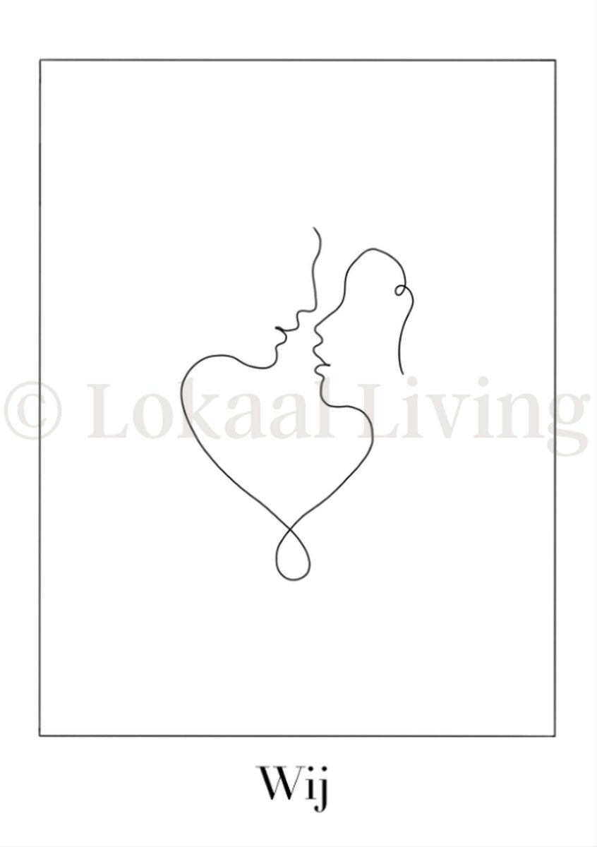 Lokaal Living - a4 poster - koppel - zwart wit - one line - line art - liefde - bruiloft