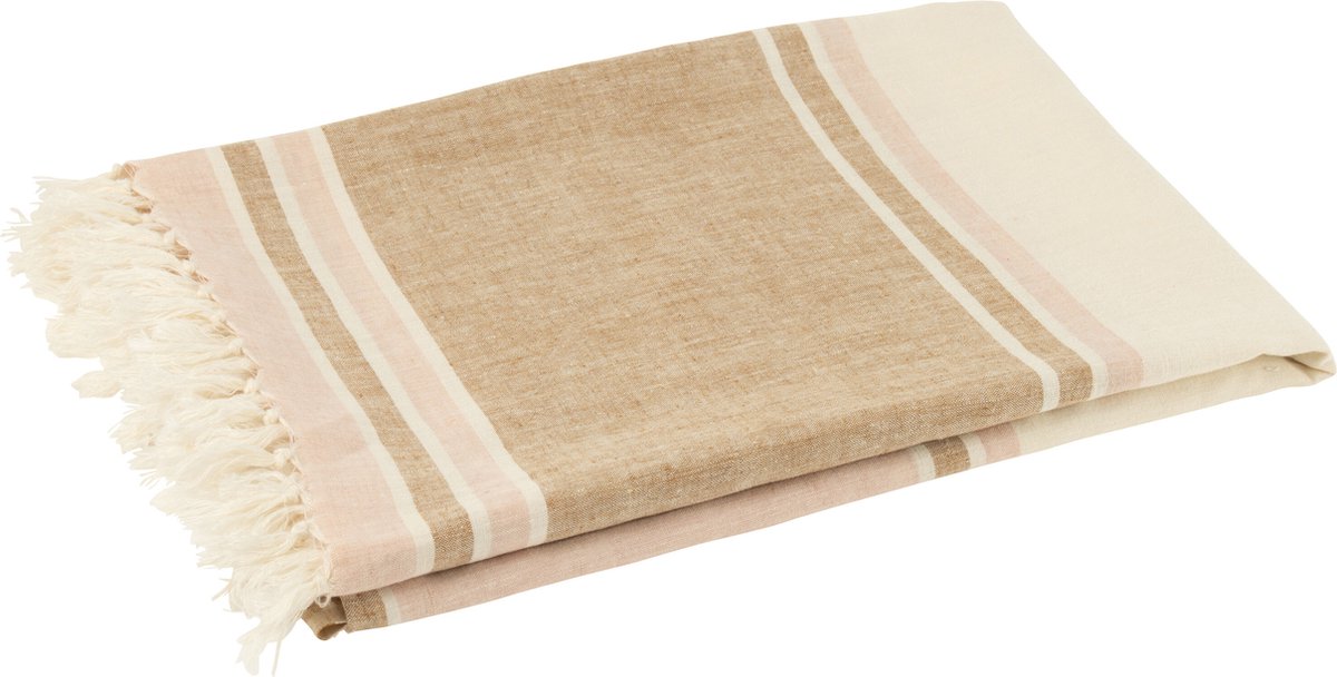 J-Line plaid Gestreept + Franjes - lichtroze/wit/beige - 180 x 130 cm