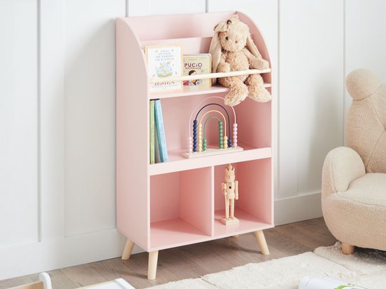 LILOET - Bibliothèque 3 étagères - Rose pastel - Bois