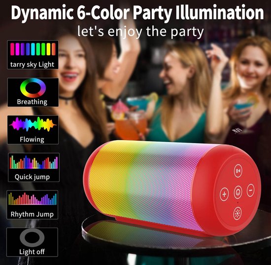 Bluetooth speaker rood-draadloze luidspreker dubbele luidsprekers-Supersubwoofer-AUX-TF en USB-18 uur muziek-RGB-licht-Bluetooth-5.3-rood van Onbekend — afbeelding 2