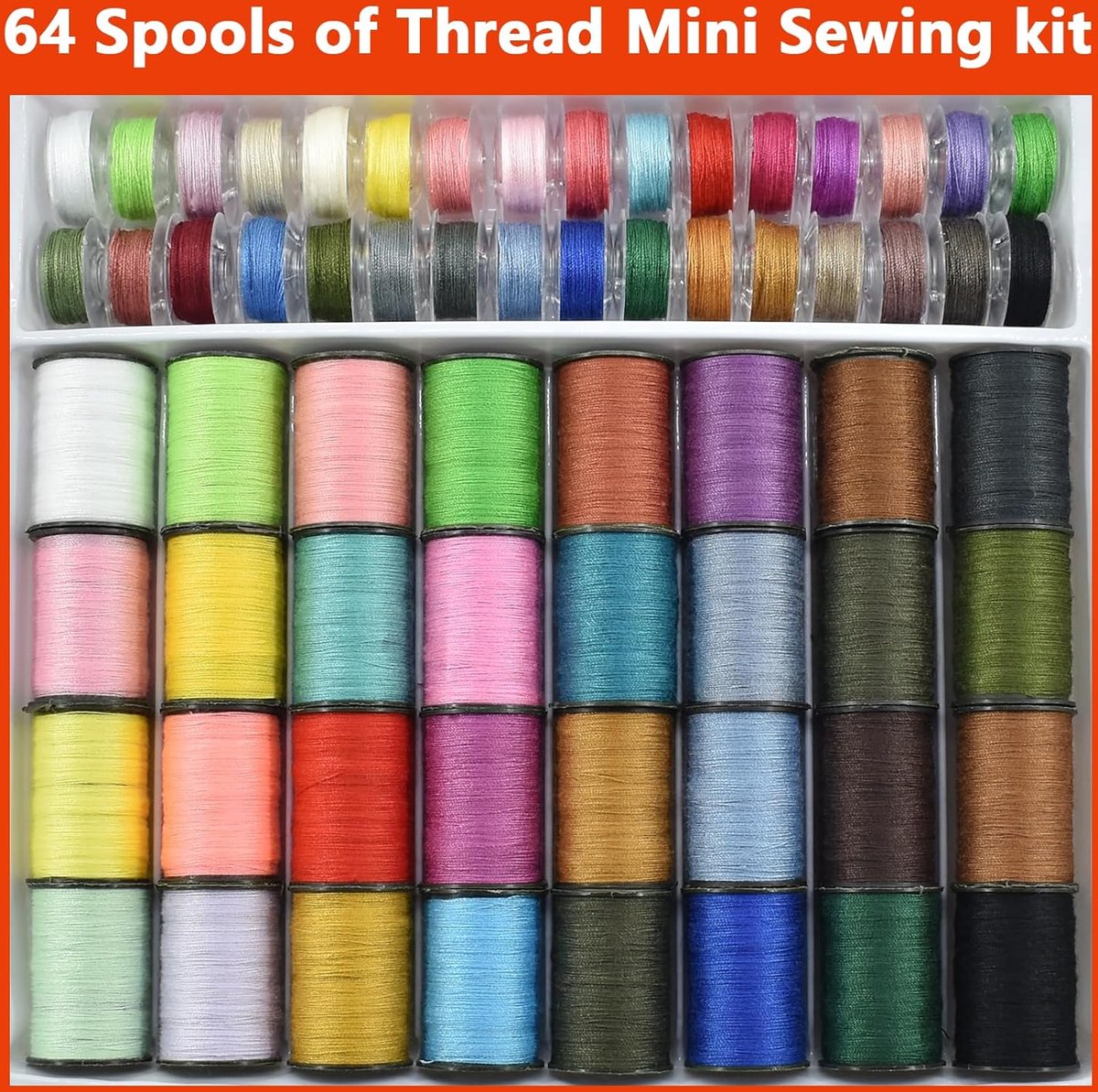 Kits de fil à coudre de bobines, 32 couleurs, 64 pièces de fils de machine à coudre, ensemble de canettes pré-enroulées avec boîte de rangement pour le bricolage Kits de fil à coudre de bobines, 32 couleurs, 64 pièces de fils de machine à coudre, ensemble de canettes pré-enroulées avec boîte de rangement pour le bricolage