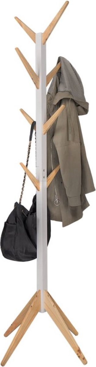 Staande kapstok Maza - 8 haken - Kapstok staand - Premium hout - 180cm - Wit/bruin