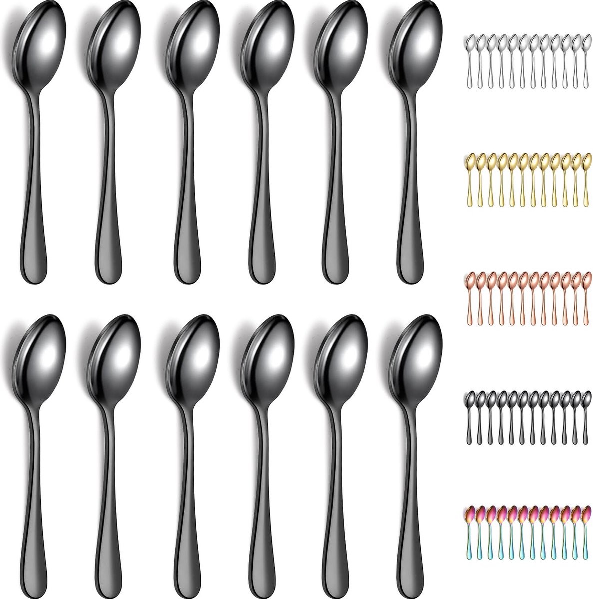 Goodivery ® Elegante Zwarte Lepelset van 12 Stuks voor Thee, Koffie en Desserts