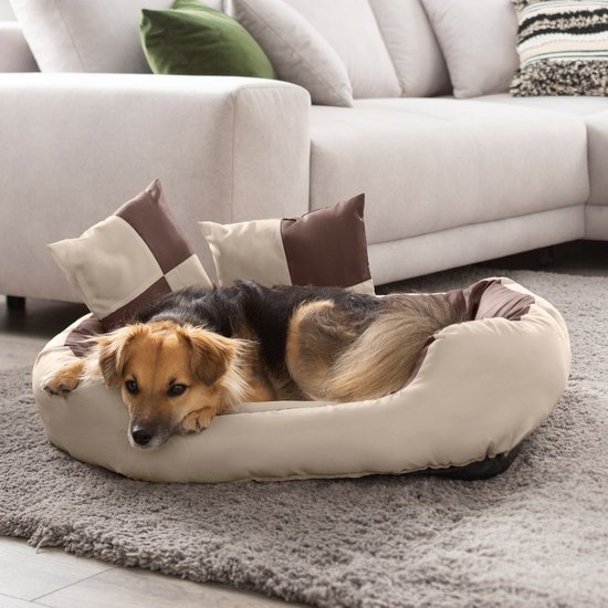 KingDog Honden- En Kattenbed – Met Twee Kussens – 100x75 Cm – Wasbaar En Waterdicht – Donkergrijs