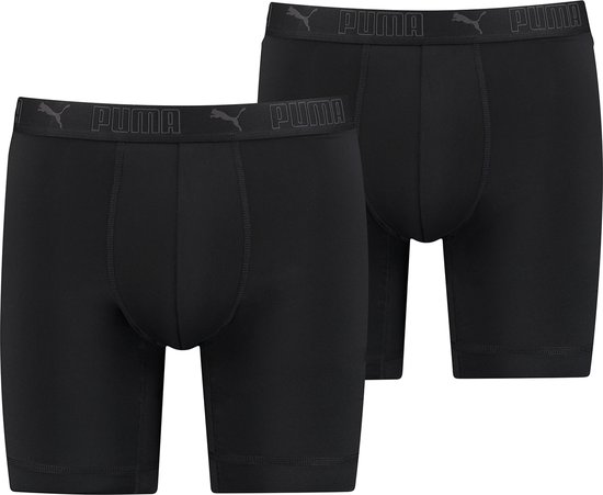 Twee zwarte Puma boxershorts met herhalende PUMA-print op de tailleband.