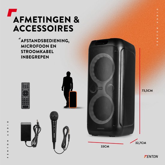 Fenton Core130 party box met microfoon - Bluetooth speaker met LED-effecten - Oplaadbare accu - 180W van FEN — afbeelding 4