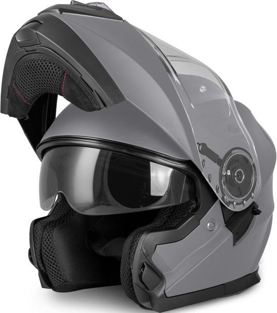 VINZ Santos Systeemhelm Zonnevizier - Scooterhelm & Motorhelm & Brommerhelm - ECE 22.06 - Mat Titanium - L