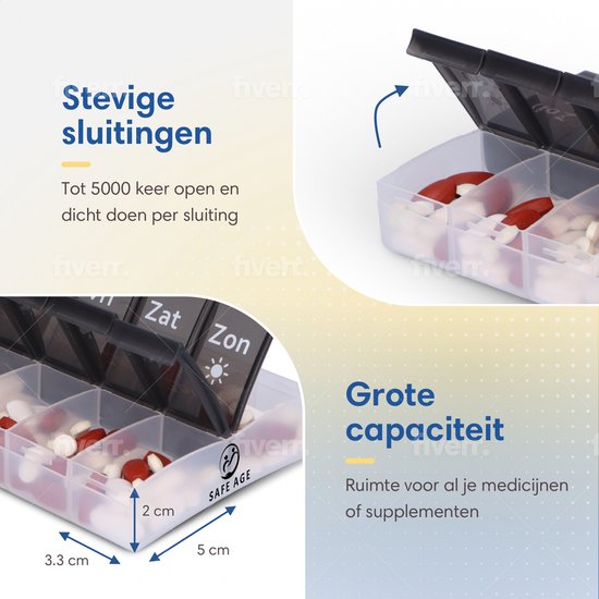 Safe Age - boîte à médicaments 7 jours avec indication du jour - Néerlandais - pilulier 7 jours - boîte à médicaments