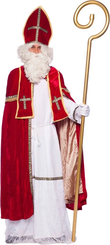 Compleet Sinterklaas verkleedkleding kostuum - rood - met mijter en pruik/baard - Luxe set