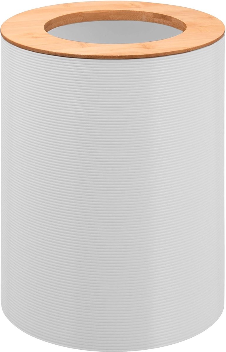 Segno Afvalemmer voor badkamer, bamboe en kunststof, 5,5 liter, wit