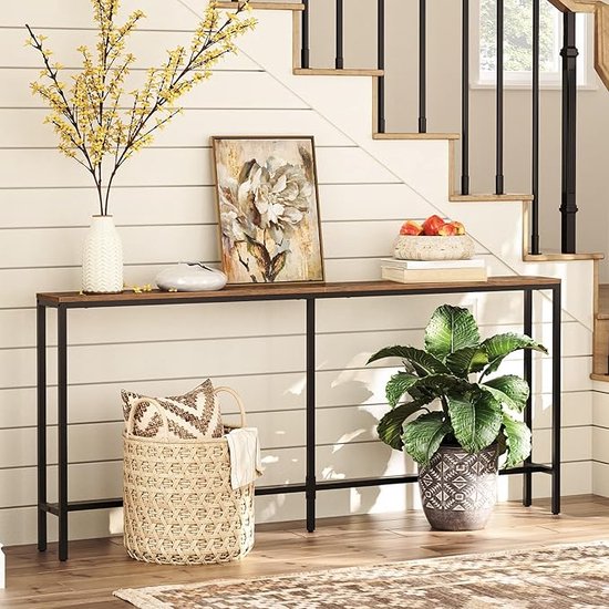 Tafel Entree Console Tafel , Massief Houten Smalle Tafel Woonkamer Tafel Bijzettafel Sofa Tafel Voor Hal Foyer Zwart 30 × 11 × 30 Inch Voor Woonkamer Slaapkamer Thuis