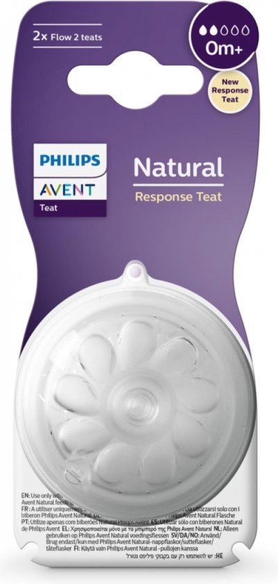 Philips Avent Réflexe de succion naturel - Vitesse 0+ Mois, Lot de 2 - SCY962/02 - Tétines de bouteille