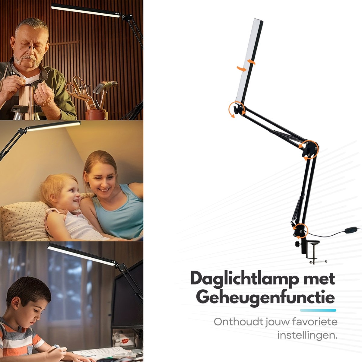 Verstelbare LED Bureaulamp - 3 Lichtstanden - Flexibele Bureau Lamp Dimbaar - Verstelbaar - Met Klembevestiging - Zwart thumbnail 2