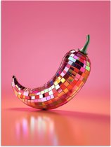 Poster 30x40 cm - Poivre - Disco - Rouge - Glitter - Posters - Décoration murale cuisine - Décoration murale salon - Accessoires décoratifs - Décoration murale chambre