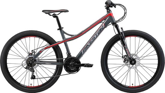 Bikestar 26 inch hardtail Alu MTB, 21 speed, grijs rood bol