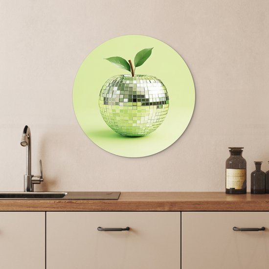 WallCircle® Wandcirkel 60x60 cm - Muurcirkel Groen - Disco - Decoratie - Appel - Muurdecoratie woonkamer - Wanddecoratie keuken - Kamer decoratie accessoires - Ronde schilderijen