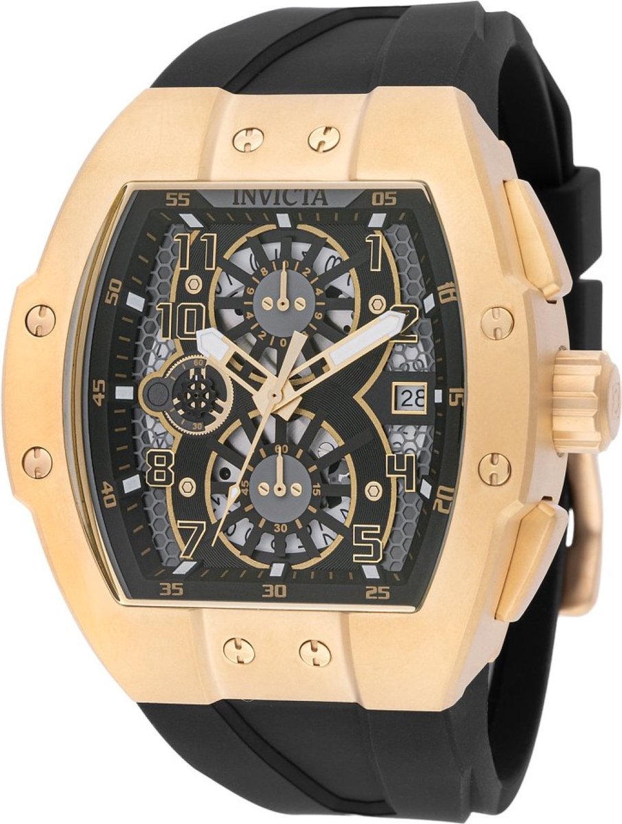 Invicta Racing 48029 Heren Horloge - Waterdicht - Analoog - Quartz Uurwerk - Roestvrij Staal met zwarte Wijzerplaat - 47mm