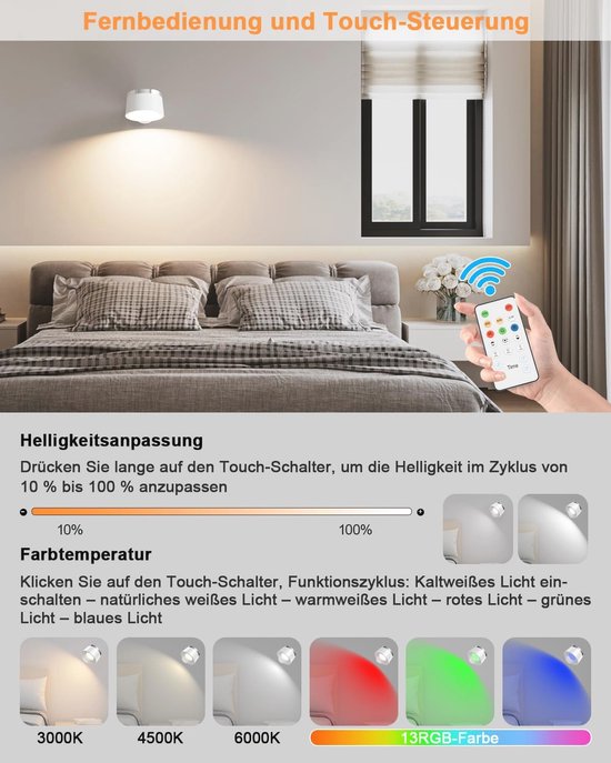 Accu Wandlamp voor Binnen, USB Oplaadbaar Batterij Wandlamp met Afstandsbediening, 16 colors RGB Accu Wandlamp voor Binnen, USB Oplaadbaar Batterij Wandlamp met Afstandsbediening, 16 colors RGB