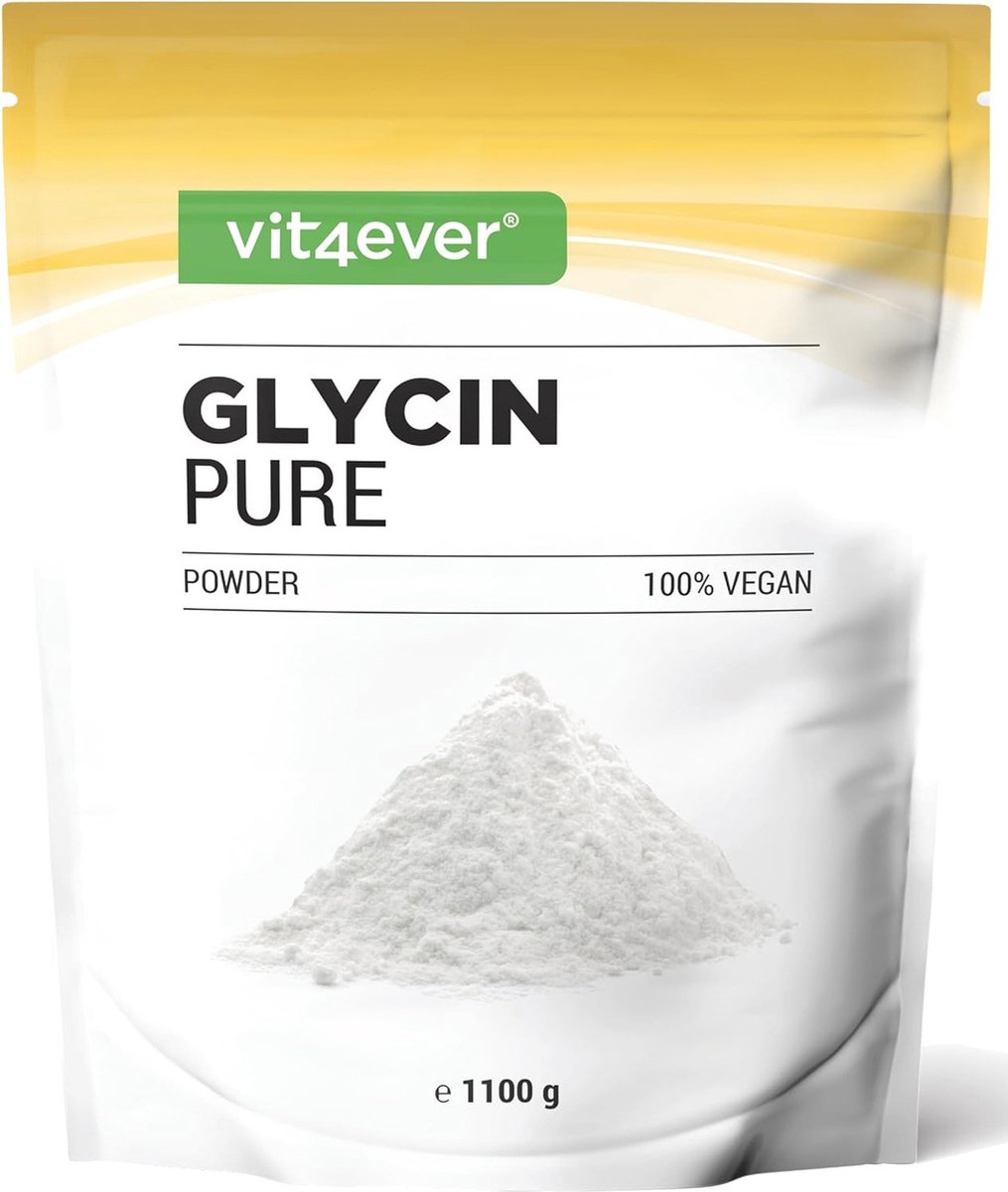 Goedkoopste Glycine Puur - 1100 g (1,1 kg) zuiver poeder - geen additieven - 733 porties - in het laboratorium geteste kwaliteit - 100 Glycine Aminozuur - Veganistisch - Vit4ever