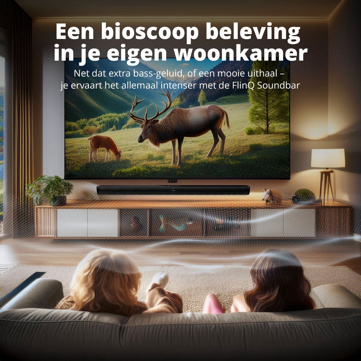 Afbeelding 2 van FlinQ Bluetooth Soundbar met ingebouwde Subwoofer - Soundbars voor tv - alles in één - 3D surround sound - Met afstandsbediening - Film/Muziek/Nieuws mode - Zwart