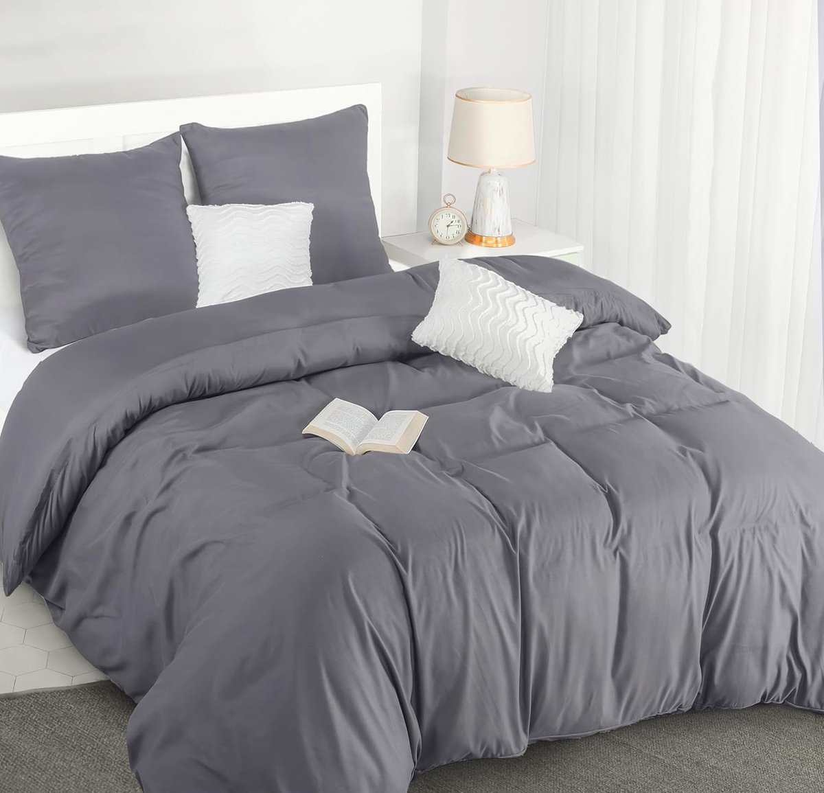 JGS ® Beddengoed Set van Microvezel 220 x 240 cm met Kussenslopen, Grijs, Zacht en Onderhoudsvriendelijk