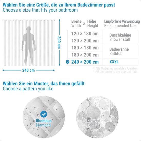 Tropisch 3D douchegordijn, zeegezicht douchegordijnen, schimmelbestendig, waterdichte badkamergordijnen, wasbare polyester stof badgordijnen met 12 haken, 240 x 200 cm