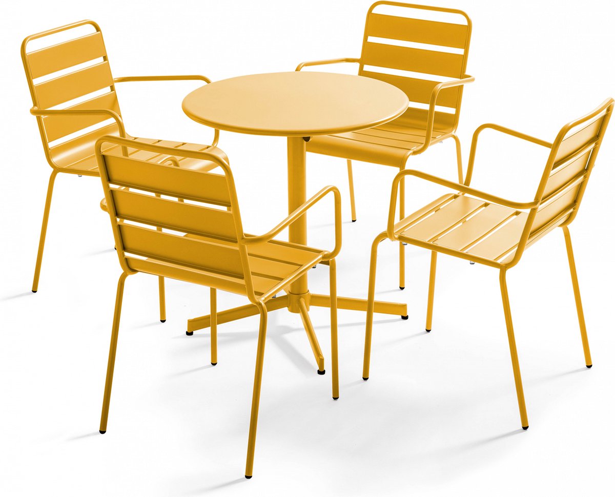 Oviala - Tuinset met tafel en 4 gele fauteuils - Palavas
