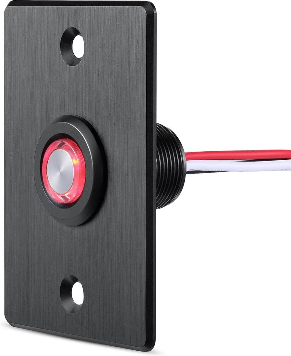 12V Drukknop Dimmer met Rood Ring Licht - Voor Camper Van Boot Truck Auto's - Verlichting Led Strip Licht - DC12-24V 6A - Volledig Aluminium - Zwart