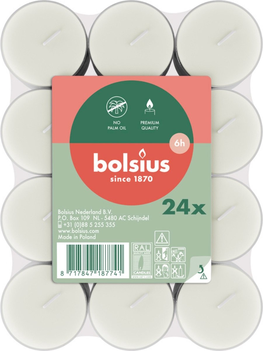 Bolsius Theelichten - 24 stuks per verpakking - Clear cup - Brickpack Wit