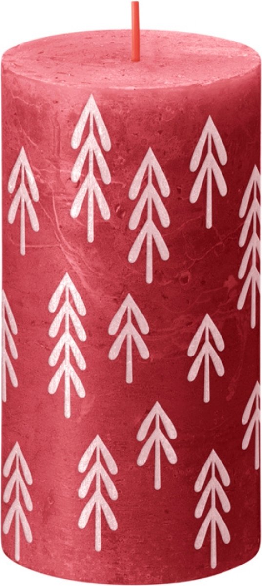 Bolsius Rustiek stompkaars - Printed - 130/68 - 1 Stuk - Delicate Red rood