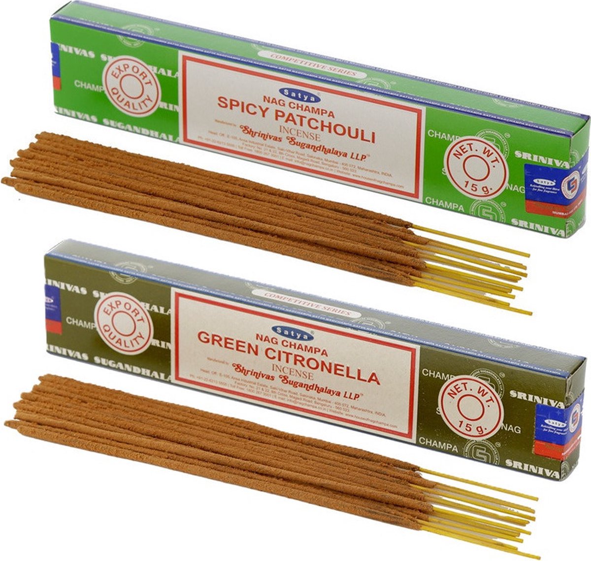 Satya Wierook cadeaus set - 2x geurstokjes - Patchouli en Citronella geur - Meditatie Lime