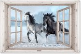 Affiche de jardin Transparent - Paarden - Hiver - Animaux - Nature - Wit - 120x80 cm - Toile de jardin - Affiche d'extérieur