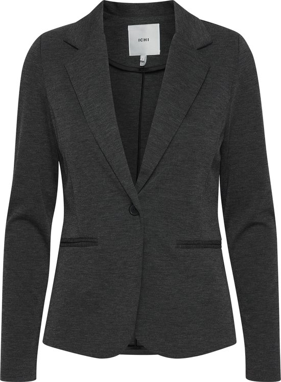 Donkergrijze ICHI blazer met één knoopsluiting en reverskraag.