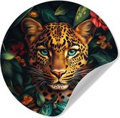 WallCircle® - Papier peint cercle 140x140 cm - Stickers muraux Léopard - Nature - Fleurs - Feuilles - Jungle - Cercle mural salon - Cercle mural chambre - Décoration de chambre autocollante - Accessoires de Décoration murale