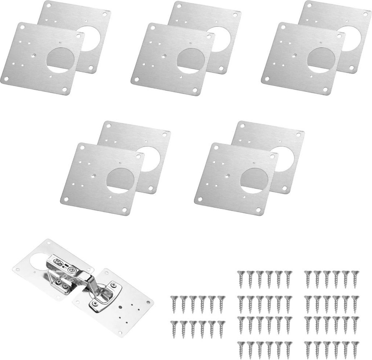Hoexs Scharnier Reparatie Plaat - 10 stuks - Platen -Reparatieset - Keukenkast - Kast - Reparatieplaat - Set - Inclusief 60 Schroeven