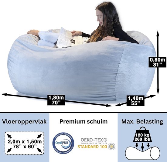 Charlie & Finn LE PLUS GRAND SAC IMPOSSIBLE EN EUROPE ! - Pouf Premium XXL - Pouf géant avec rembourrage en mousse à memory - 1500 l - Grijs Argent
