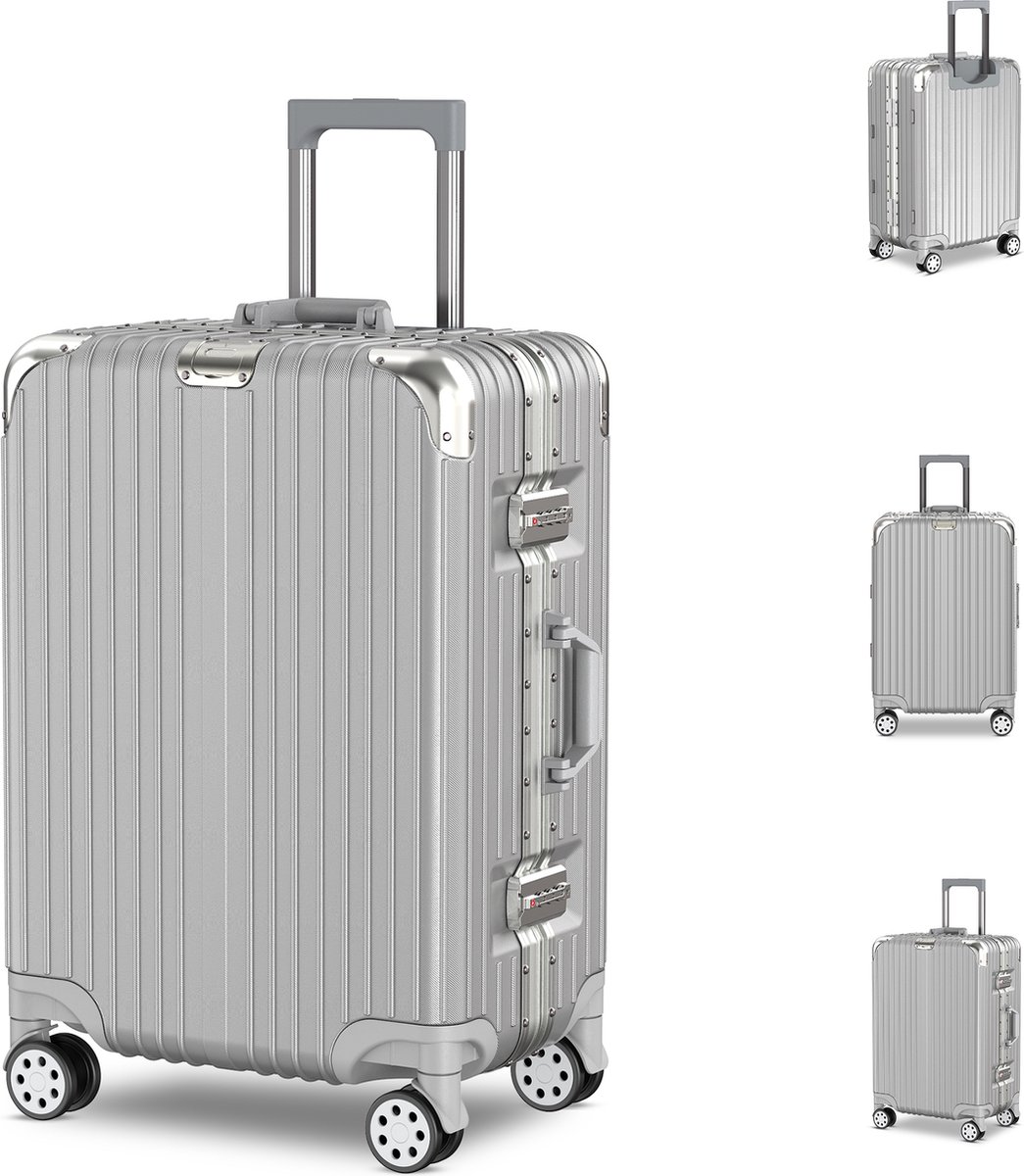 Voyagoux® AEON Koffer - Koffers - 72L - TSA Slot - Met Wielen - Zilver - Aluminium Frame