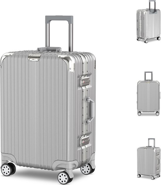 Voyagoux® AEON Koffer - Koffers - 72L - TSA Slot - Met Wielen - Zilver - Aluminium Frame