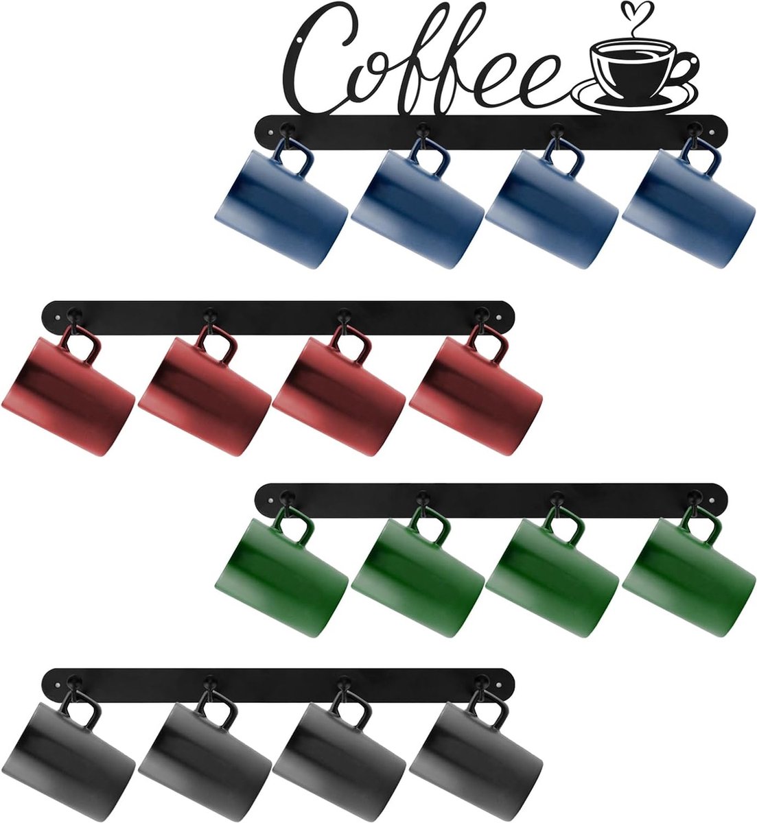 JGS ® Creatieve Muurplank voor Koffiekopjes met Multifunctionele Haken voor Keuken en Kantoor