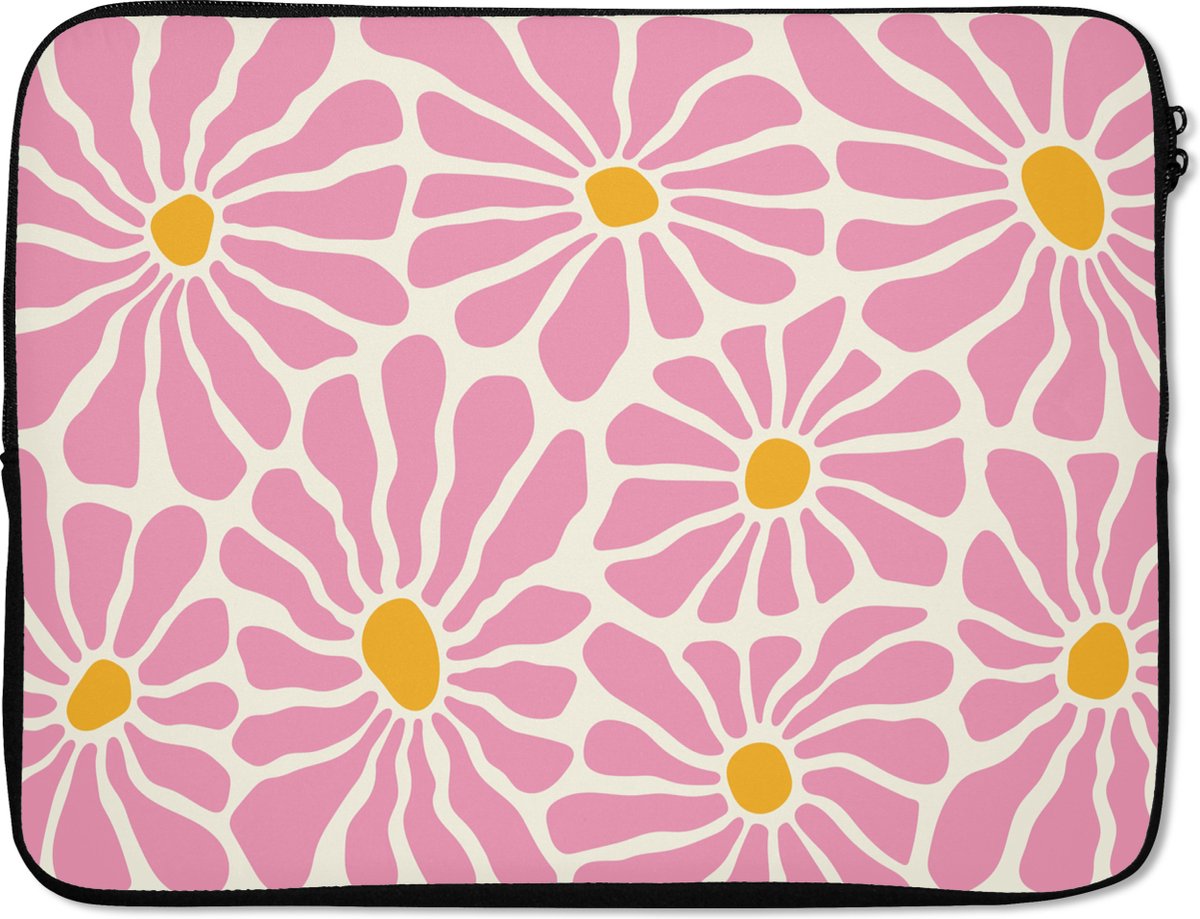 Laptophoes 15.6 inch - Bloemen - Patroon - Roze - Beige - Oranje - Laptop sleeve - Binnenmaat 37x26 cm - Zwarte achterkant