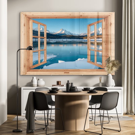 MuchoWow® Peinture sur verre 180x120 cm - Peinture sur verre acrylique - Vue - Paysage - Hiver - Lac - Montagnes - Vue - Photo sur verre - Décoration murale salon - Décoration murale chambre - Peintures