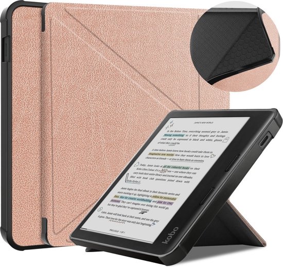 e-Reader Hoesje Origami Book Case met Wake/Sleep-functie - Kobo Libra Colour Hoesje - Rose Gold van Origami — afbeelding 2