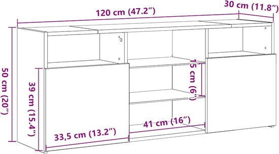 vidaXL - Meuble TV - avec - LED - 120x30x50 - cm - décoré - bois - ancien - bois