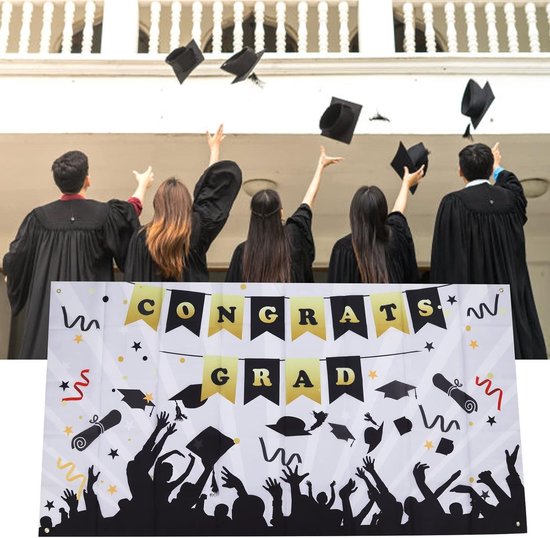 ZERODECO Afstudeerdecoraties, Zwart en Goud Congrats Grad Banner Papier ZERODECO Afstudeerdecoraties, Zwart en Goud Congrats Grad Banner Papier