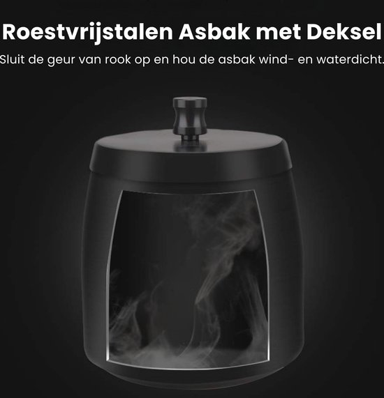 Boncy® Premium Asbak met Deksel - Zwart RVS - Asbakken voor Buiten en Binnen - Asbak Auto - Terras Grote Stormasbak Weersbestendig