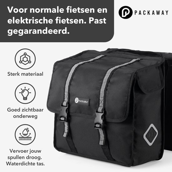 Packaway Dubbele Fietstassen - Waterdicht Fietstassen Elektrische Fiets - Reflectie - Zwart 36 Liter — afbeelding 2