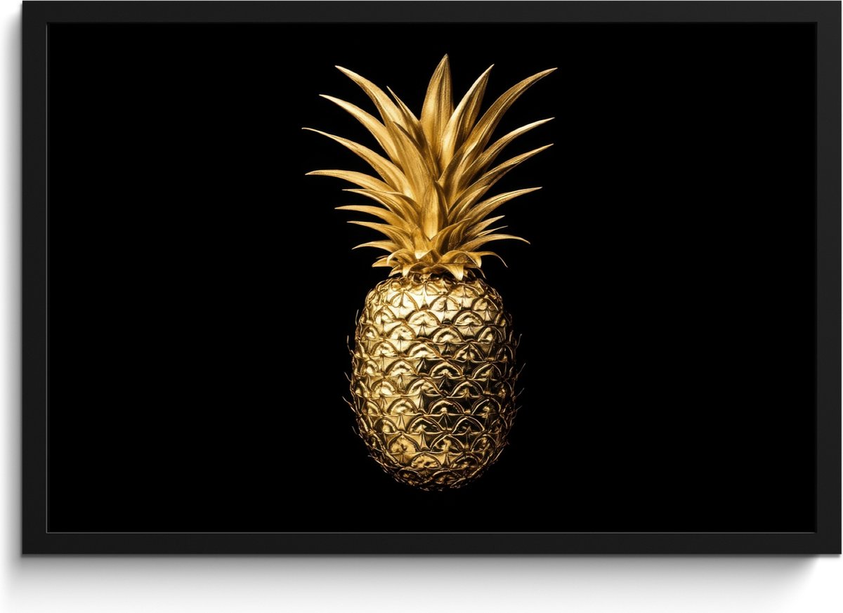 FrameYourWall Fotolijst inclusief poster - Posterlijst 60x40 cm - Posters - Ananas - Zwart - Goud - Luxe - Foto in lijst - Keuken decoratie muur - Wanddecoratie accessoires - Muurdecoratie - Schilderijen