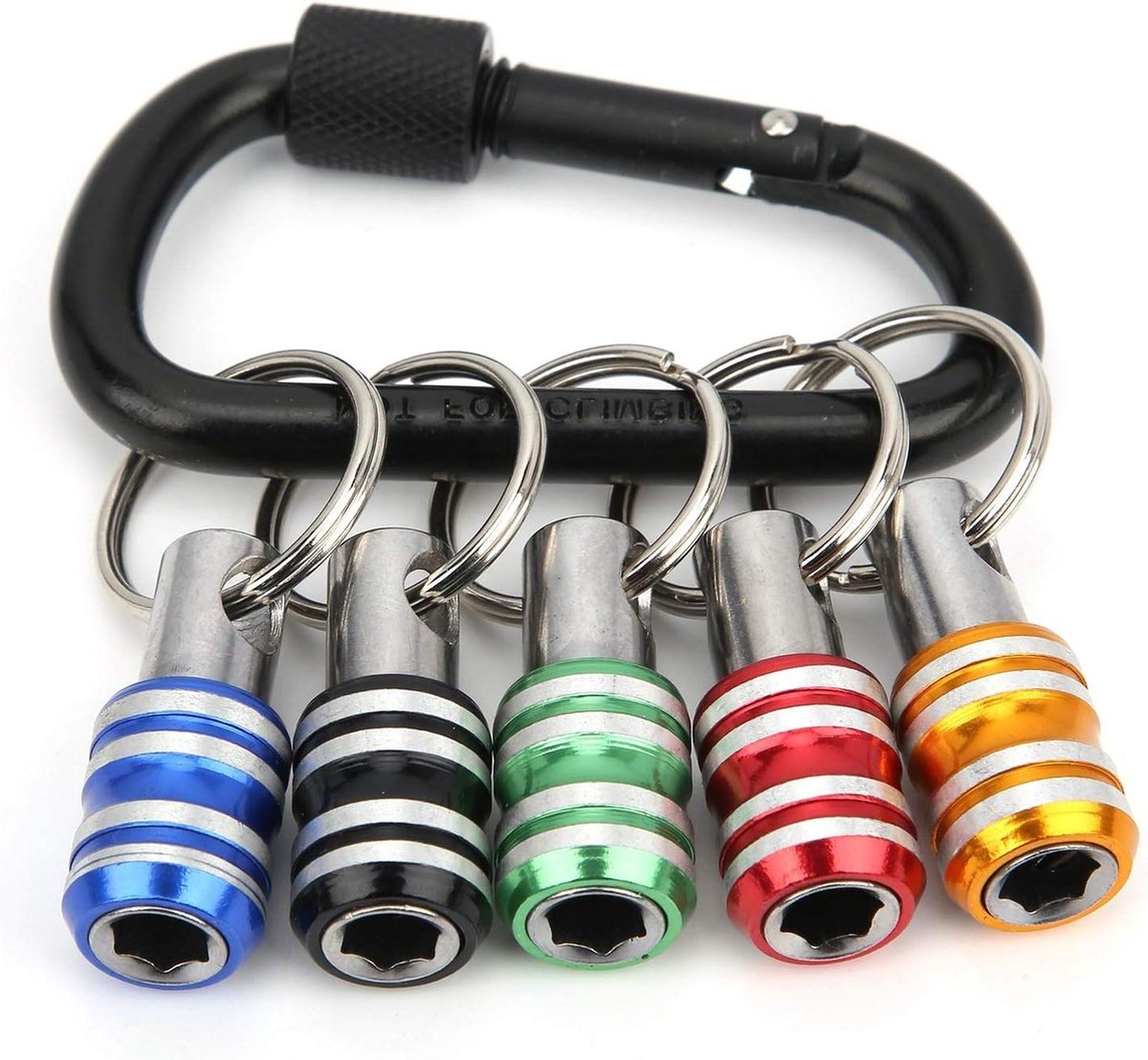 E-Ambar - Sleutelhanger met Robertson Boorhouder en 5-delige Schroevendraaier Bithouders, Aluminium Accessoires - Legering, 3 Slot, 1/4 In Quickrelease Tool